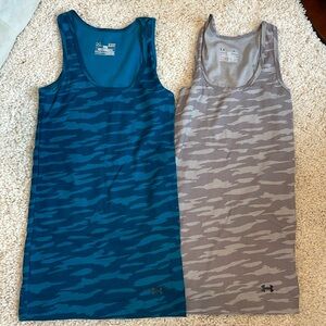 Under Armour set 2 Tank Tops gray turquoise fitted heat gear camo army